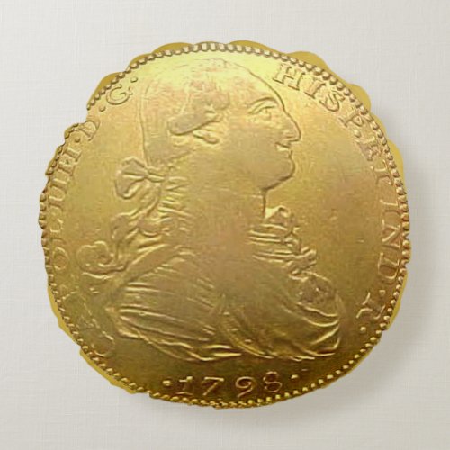 Spanish Gold Doubloon Round Pillow