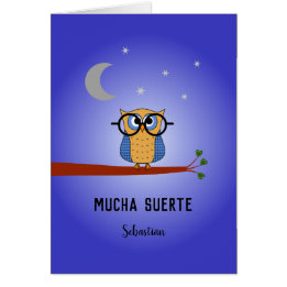 Spanish good luck personalized owl cards
