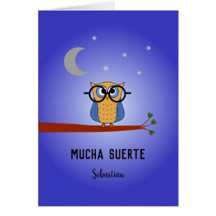 Spanish good luck personalized owl cards