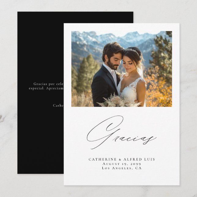 Spanish Gracias Elegant Calligraphy Wedding Thank You Card (Front/Back)