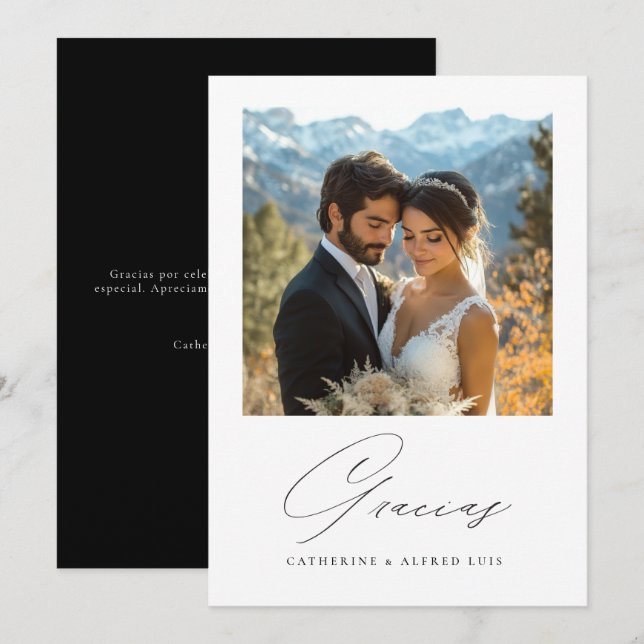 Spanish Gracias Elegant Calligraphy Wedding Thank You Card (Front/Back)