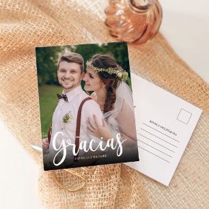 Spanish Gracias Modern Photo Wedding Thank You   Postcard