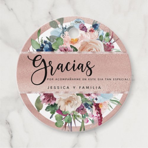 Spanish Gracias Rose Gold Quinceaera Favor Tags