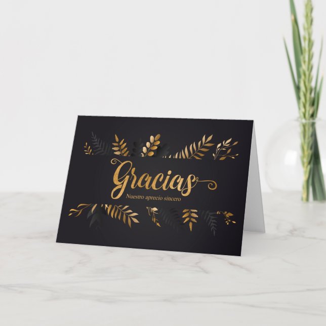 SPANISH Grazie Botanical Charcoal Gray Thank You Card (Front)