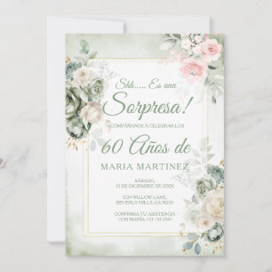 Spanish Green Floral Sorpresa 60 Años Birthday Invitation