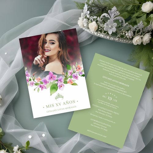 Spanish Green Princess Crown  Garland Mis XV Aos Invitation