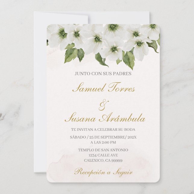 Spanish Greenery Beige Wedding Invitation (Front)