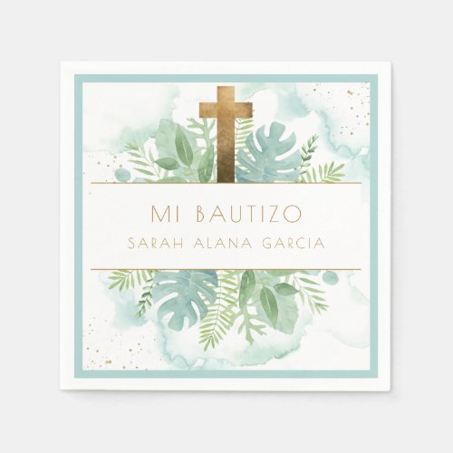 Spanish Greenery BoyGirl Baptism Blue Mint Napkins