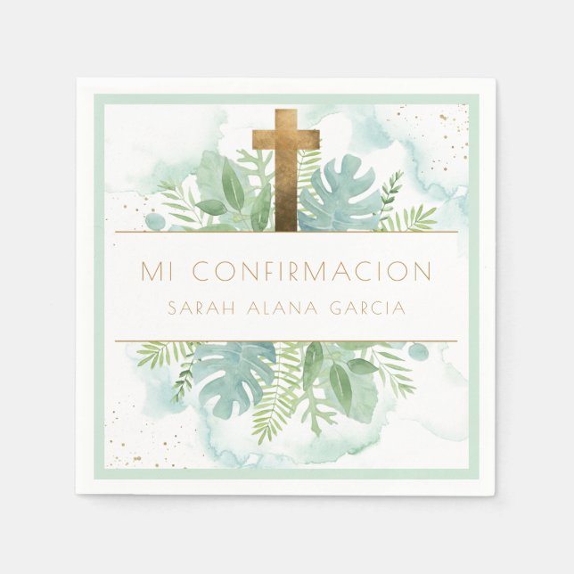 Spanish, Greenery Boy/Girl Confirmation Pale Green Napkins (Front)