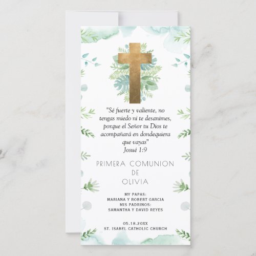 Spanish, Greenery First Communion Bookmark Favor
