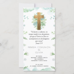 Spanish, Greenery First Communion Bookmark Favor Thank You Card