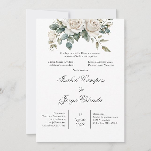 Spanish Greenery Wedding Invitation (Front)