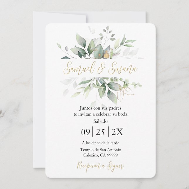 Spanish Greenery Wedding Invitation (Front)