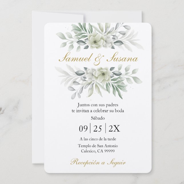 Spanish Greenery Wedding Invitation (Front)