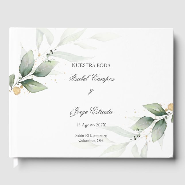 Spanish Greenery Wedding Invitation Guest Book (Front)