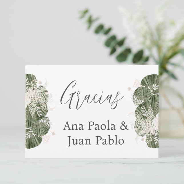 Spanish Greenery Wedding Thank you RSVP Card (Standing Front)