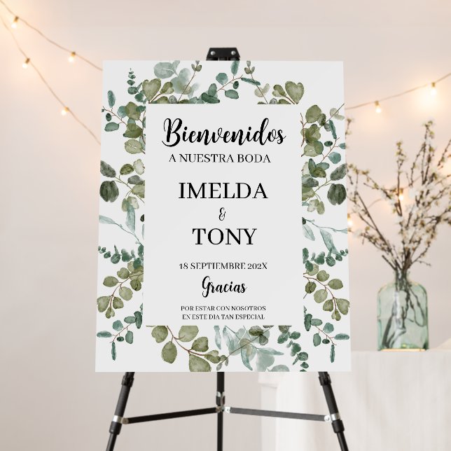 Spanish Greenery Wedding Welcome sign (In Situ (Stand))