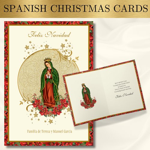 Spanish Guadalupe Christmas Pointsettia Holiday Card