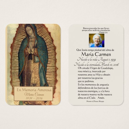 Spanish Guadalupe Mary Funeral Prayer Holy Card Zazzle Com