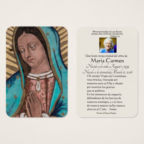 Spanish Guadalupe Mary Funeral Prayer  Holy Card