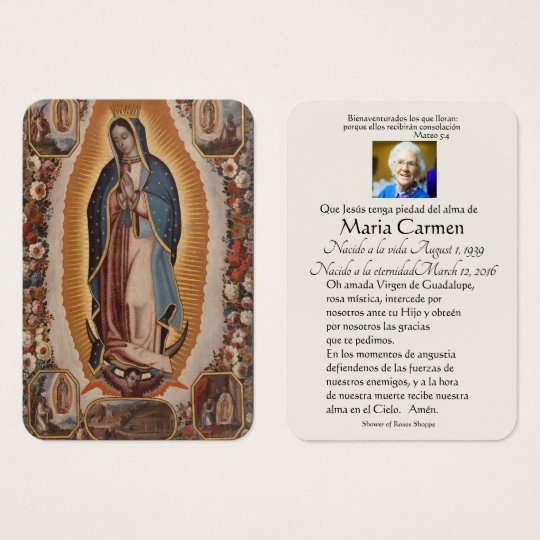 prayer spanish funeral card mary guadalupe holy