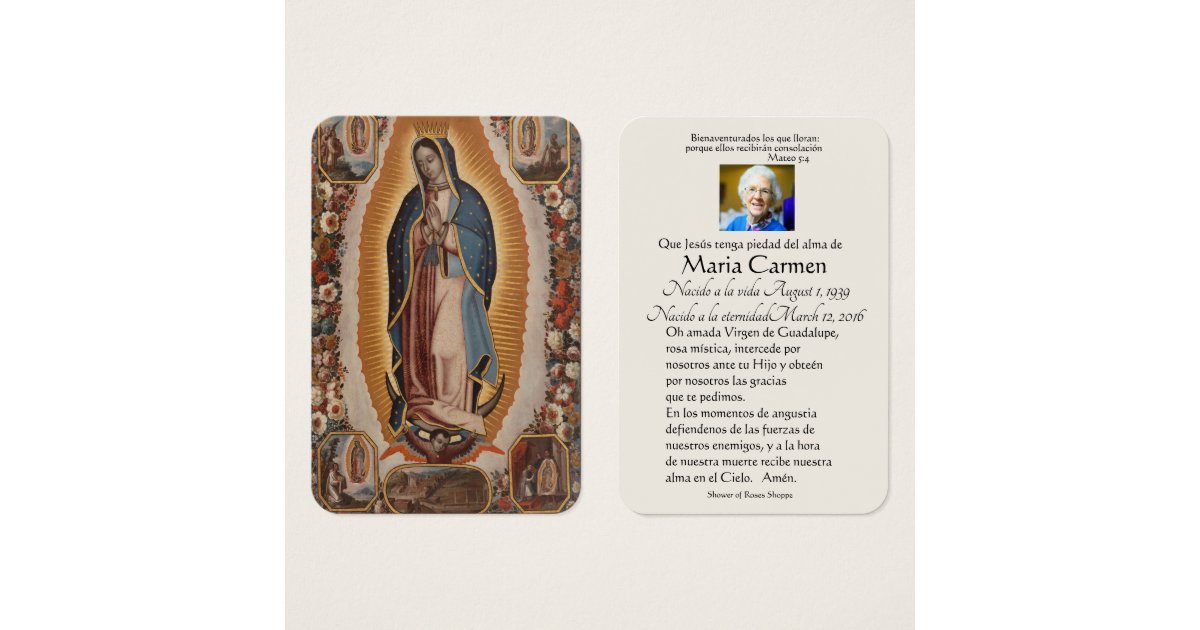 Spanish Guadalupe Mary Funeral Prayer Holy Card | Zazzle.com