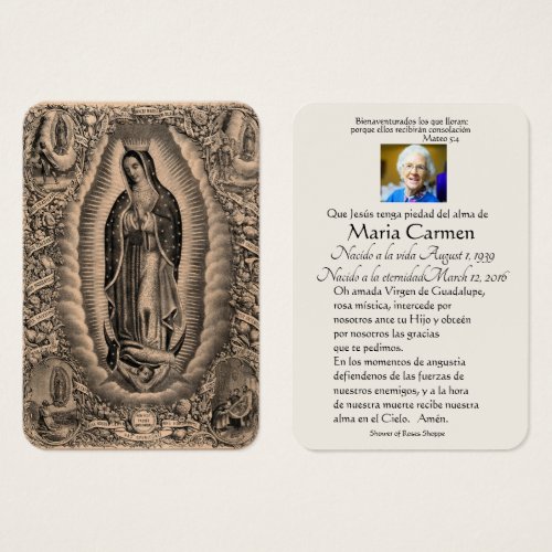 Spanish Guadalupe Mary Funeral Prayer  Holy Card