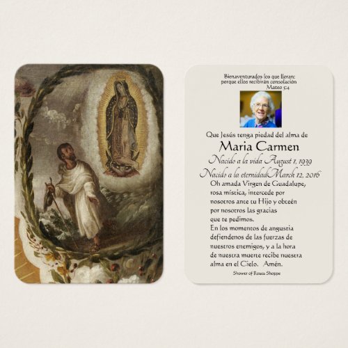 Spanish Guadalupe Mary Funeral Prayer  Holy Card