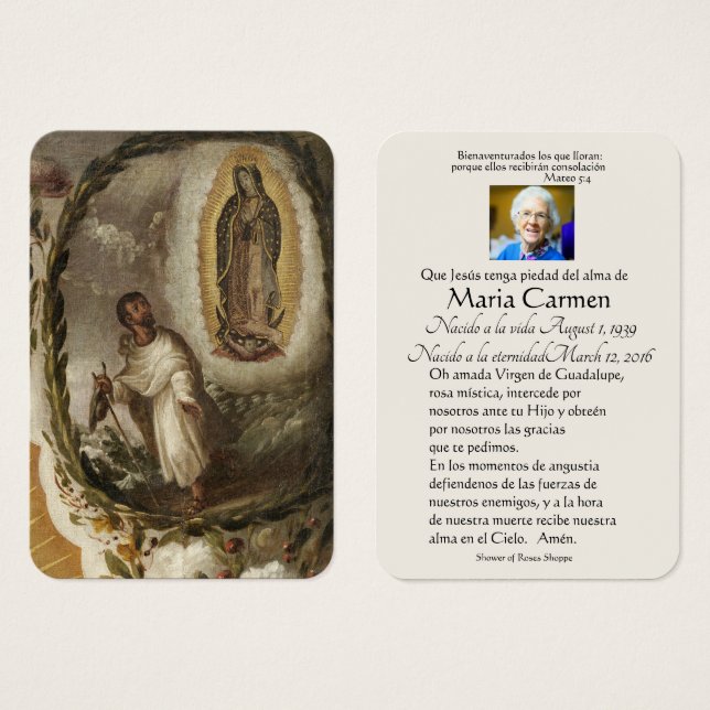 Spanish Guadalupe Mary Funeral Prayer  Holy Card (Front & Back)