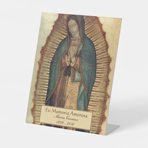 Spanish Guadalupe Mary Funeral Prayer  Holy Card Pedestal Sign
