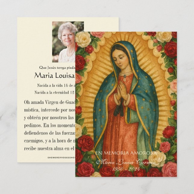 Spanish Guadalupe Photo Funeral Prayer  Holy Card (Front/Back)