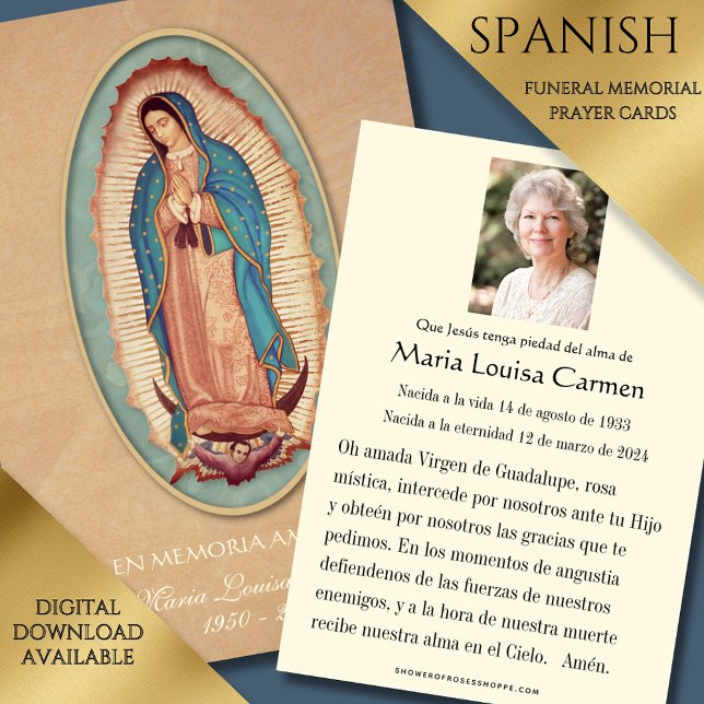 Spanish Guadalupe Photo Funeral Prayer  Holy Card (Creator Uploaded)