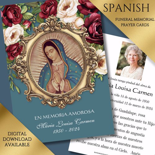 Spanish Guadalupe Photo Funeral Prayer Holy Card