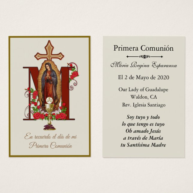 Spanish Guadalupe Religious Catholic Communion (Front & Back)