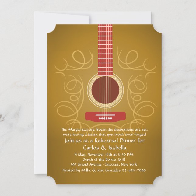 Spanish Guitar Rehearsal Dinner Invitation (Front)