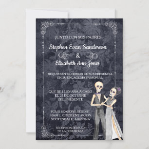 Spanish Halloween Wedding Skeletons Day of Dead Invitation