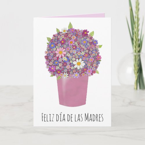 Spanish Happy Mothers Day Pink Bouquet Card