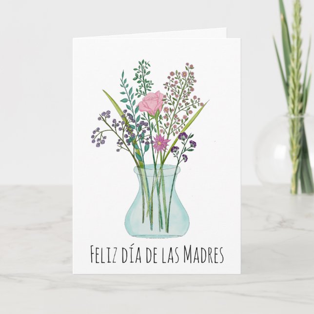 Spanish Happy Mother’s Day Pink Bouquet Card (Front)