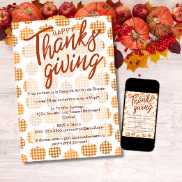 Spanish Happy Thanksgiving Checkered Pumpkins Invitation