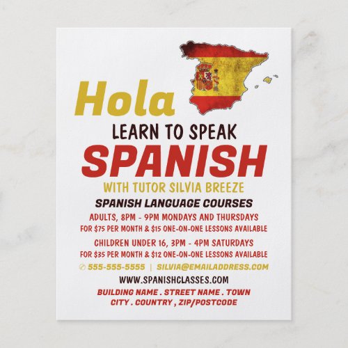 Spanish Hola Spanish Language Course Flyer