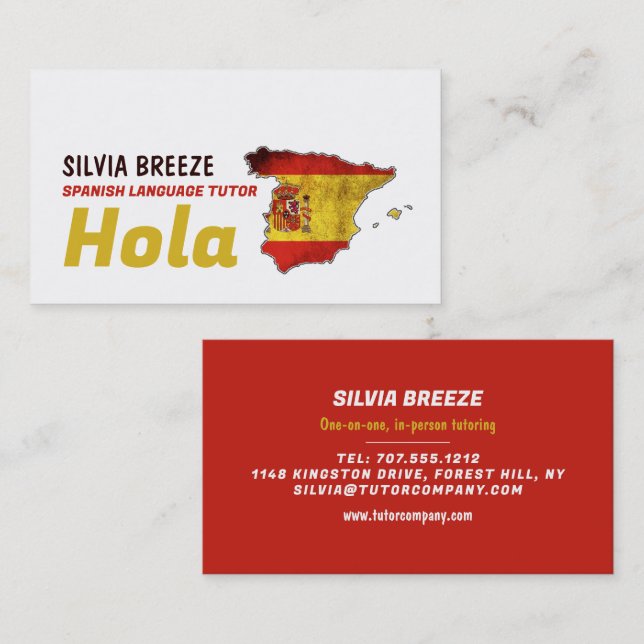 Spanish Hola, Spanish Language Tutor, Teacher Business Card (Front/Back)