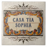 Spanish House Sign Ceramic Tile<br><div class="desc">A typical name sign on Spanish houses. Click "Personalize" to edit the text. like your name or street address, or whatever fits (what you see is what you get), or ask me for (free) help. 👉More items with this design: www.zazzle.com/aura2000/spanishhousesign</div>