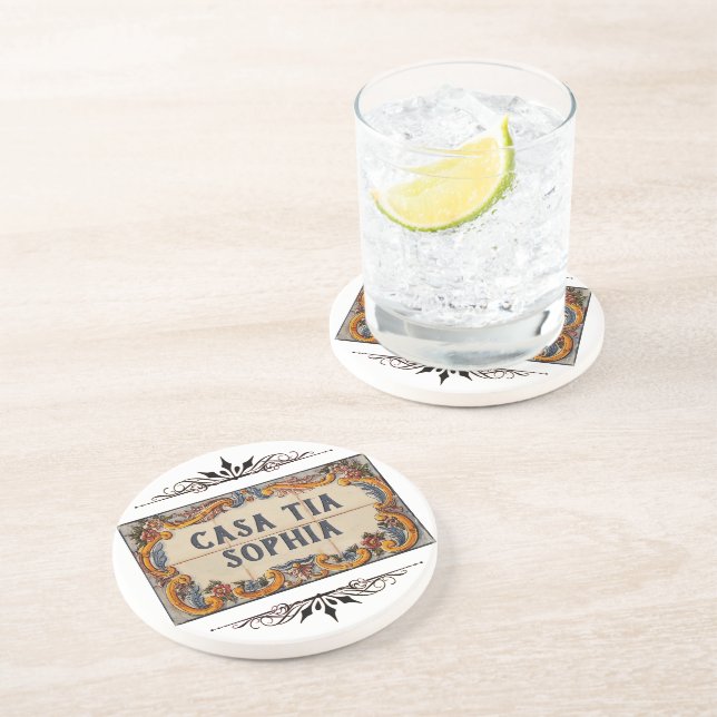 Spanish House Sign (text customizable) Coaster (Side)