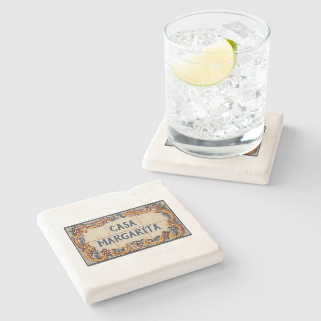 Spanish House Sign (text customizable) Stone Coaster (Side)