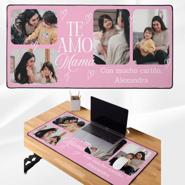 Spanish I Love You Mom Mother's Day 4 Photo Gift Desk Mat (Creator Uploaded)