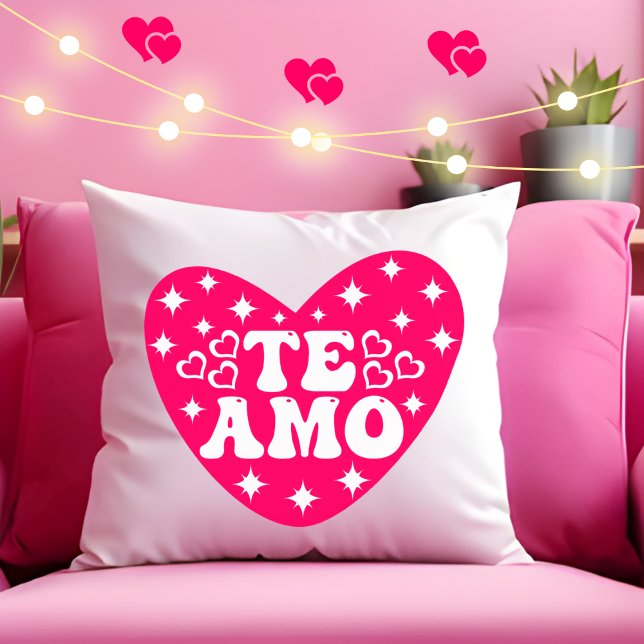 Spanish I Love You Te Amo Pink Valentine's Day Throw Pillow (Creator Uploaded)