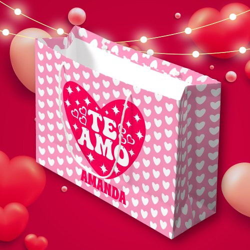 Spanish I Love You Te Amo Valentines Day Pink Large Gift Bag