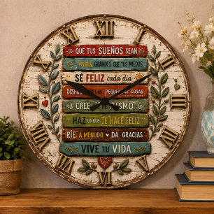 Spanish Inspirational Quote Rustic Farmhouse Large Clock