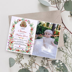 Spanish Invitacion De Bautizo Floral Baptism Photo Invitation