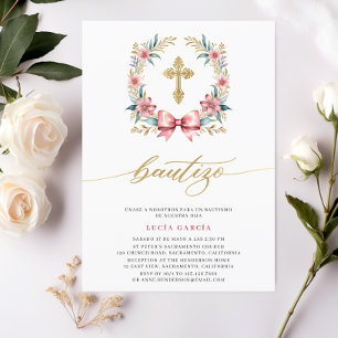 Spanish Invitacion De Bautizo Pink & Gold Invitation